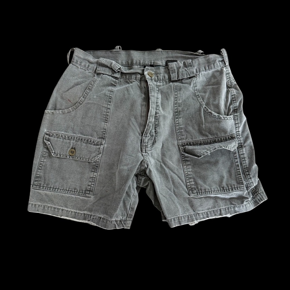 Campus Crew 80's Vintage Cargo Shorts Faded Olive Grey Canvas Utility 30W